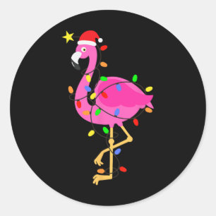 Funny Pink Flamingo In Santa Hat Christmas In July Classic Round Sticker