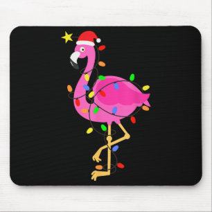 Funny Pink Flamingo In Santa Hat Christmas In July Mouse Pad