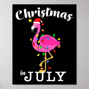 Funny Pink Flamingo In Santa Hat Christmas In July Poster