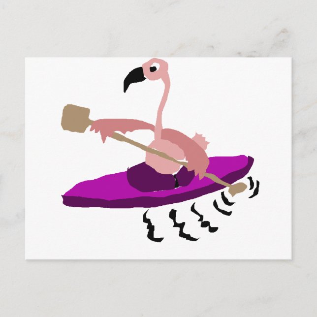 Funny Pink Flamingo Kayaking Postcard (Front)
