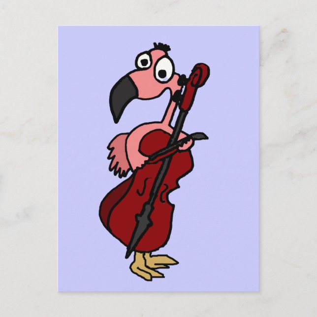 Funny Pink Flamingo Playing Cello Postcard (Front)