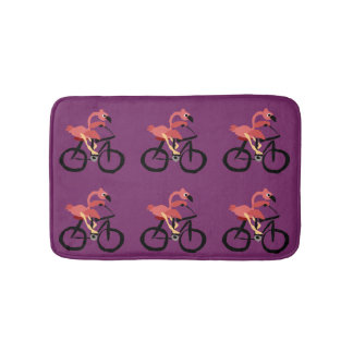 Funny Pink Flamingo Riding Bicycle Bath Mat