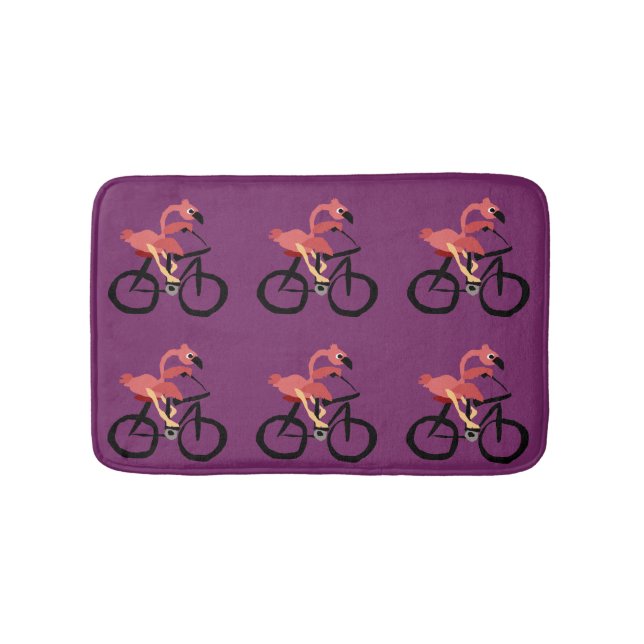 Funny Pink Flamingo Riding Bicycle Bath Mat (Front)