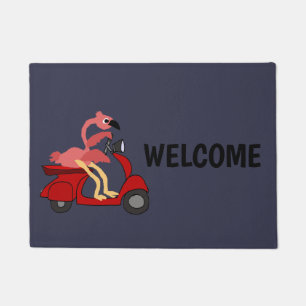 Funny Pink Flamingo Riding Motor Scooter Doormat