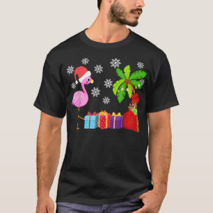 Funny Pink Flamingo Santa Hat Merry Christmas In J T-Shirt