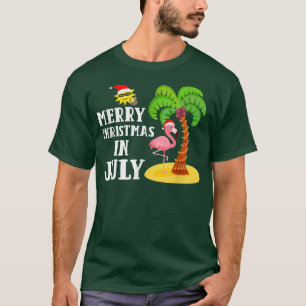Funny Pink Flamingo Santa Hat Merry Christmas In J T-Shirt