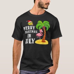 Funny Pink Flamingo Santa Hat Merry Christmas In J T-Shirt