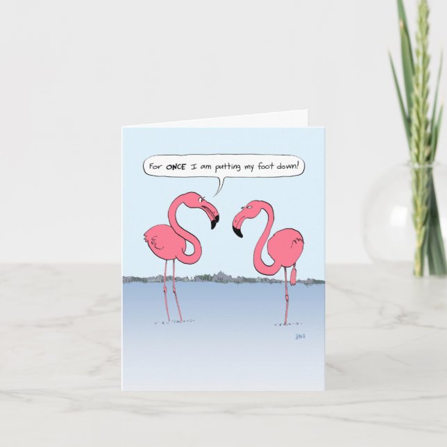 Funny Pink Flamingos Cartoon Customisable Birthday Card (Front)
