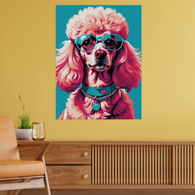 Funny Pink Glam Poodle in Shades Poster (Living Room 2)