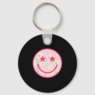 Funny Pink Happy Face Daisy Flower Smile Face Tren Key Ring
