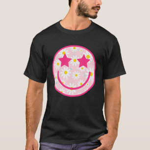 Funny Pink Happy Face Daisy Flower Tshirt Smile Fa