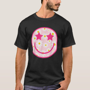 Funny Pink Happy Face Daisy Flower Tshirt Smile Fa