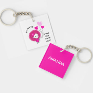Funny pink lady with balloons key ring