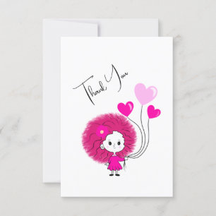 Funny pink lady with hearts thank you card