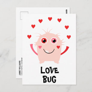 Funny Pink Love Bug Hearts Valentine's Day Postcard