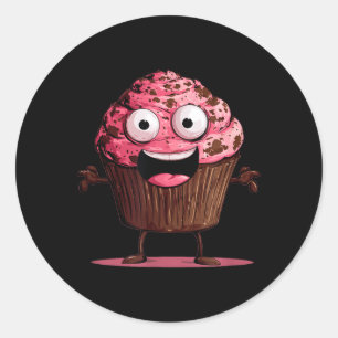 Funny Pink Muffin Face for Cupcakes and Muffins Classic Round Sticker