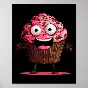 Funny Pink Muffin Face for Cupcakes and Muffins Poster