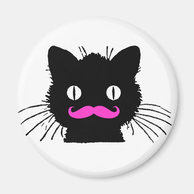 FUNNY PINK MUSTACHE BLACK CAT MAGNET (Front)