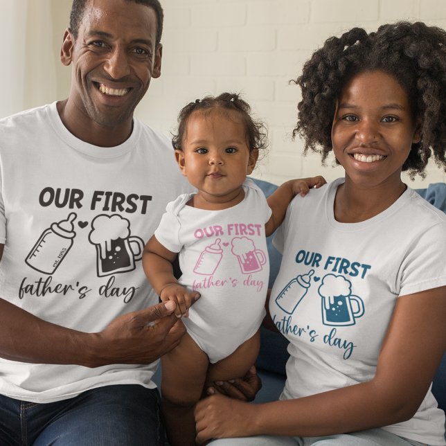 Funny Pink "Our First Father's Day" Kids Baby Bodysuit (Creator Uploaded)
