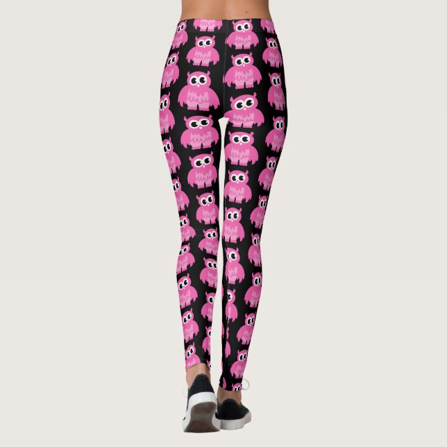 Funny pink owl cartoon pattern workout leggings (Back)