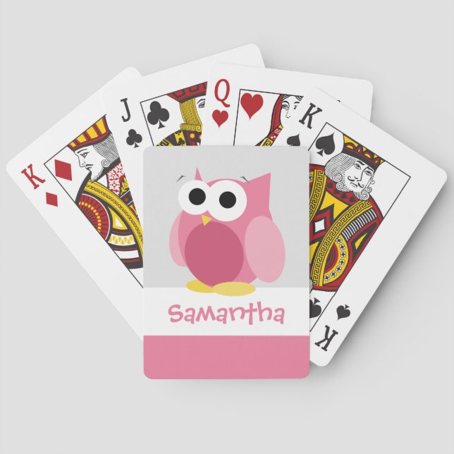 Funny Pink Owl Kids Personalised Playing Cards (Back)