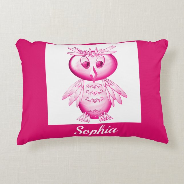 Funny Pink Owl Personalised kids Decorative Cushion (Front)