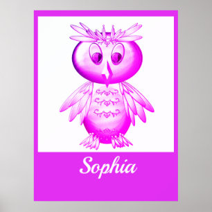 Funny Pink Owl Personalised kids Grocery Bag Poster