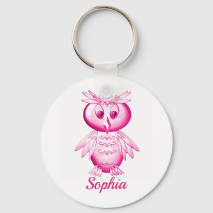 Funny Pink Owl Personalised kids Key Ring