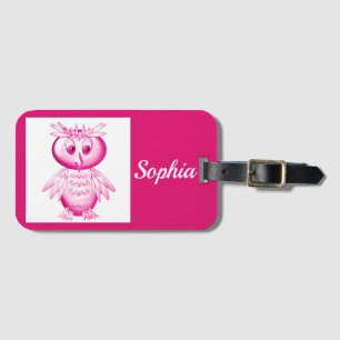 Funny Pink Owl Personalised kids Luggage Tag