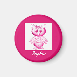 Funny Pink Owl Personalised kids Magnet