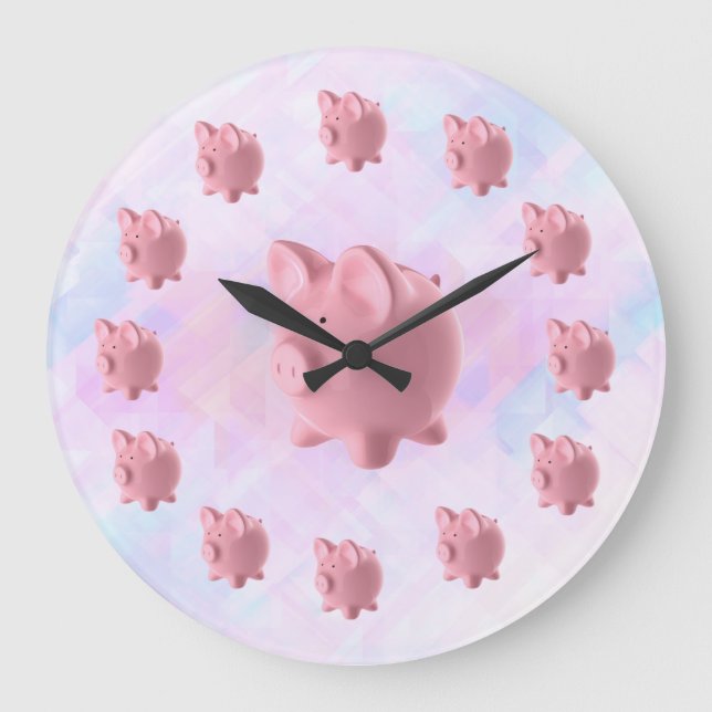 Funny Pink Pig Design Large Clock (Front)