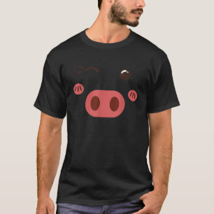 Funny Pink Pig Face Kawaii Wink Eye Cute Halloween T-Shirt