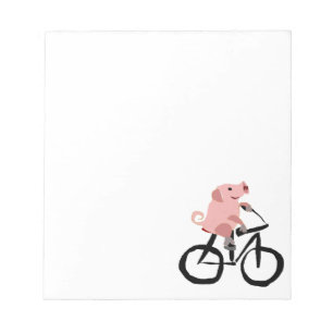 Funny Pink Pig Riding Bicycle Notepad