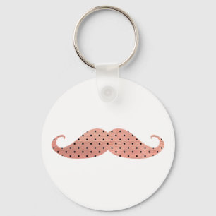 Funny Pink Polka Dots Moustache Key Ring