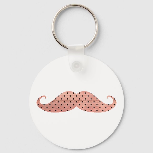 Funny Pink Polka Dots Moustache Key Ring (Front)