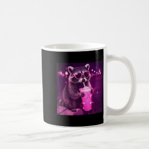 Funny pink racoon drinking iced coffee - cute mug