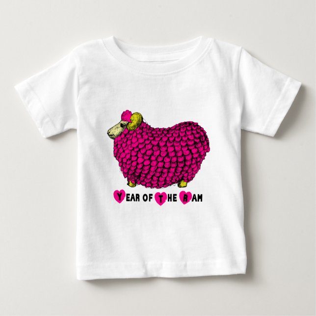 Funny Pink Ram Chinese New Year Zodiac B White T Baby T-Shirt (Front)
