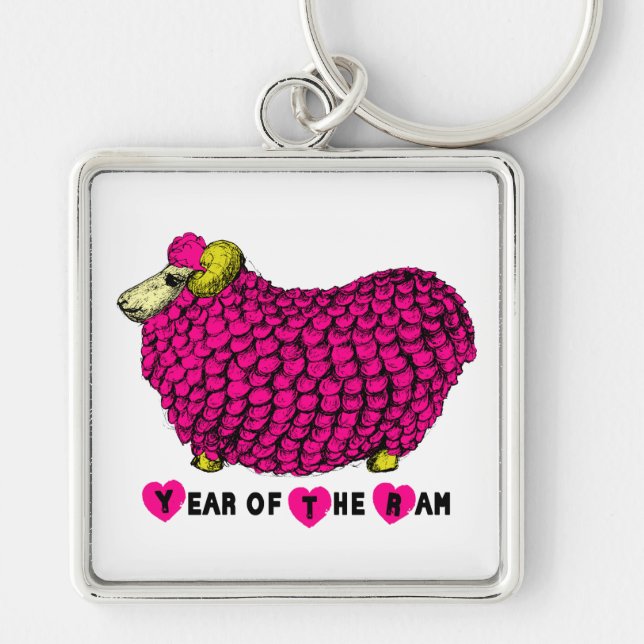 Funny Pink Ram Chinese New Year Zodiac Keychain (Front)