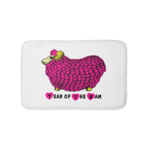 Funny Pink Ram Chinese Year Zodiac Bath Mat