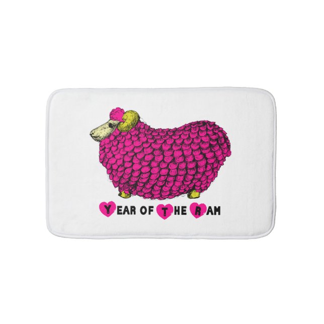 Funny Pink Ram Chinese Year Zodiac Bath Mat (Front)