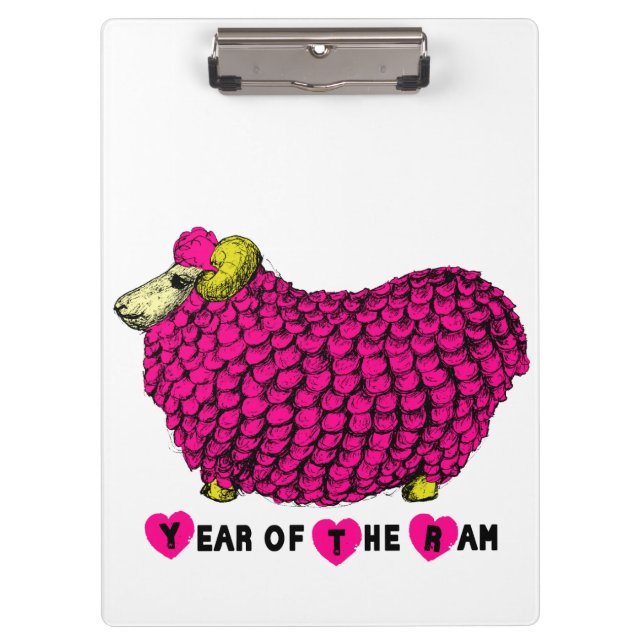 Funny Pink Ram Chinese Year Zodiac Clipboard (Front)