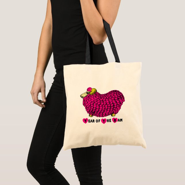 Funny Pink Ram Year Chinese Zodiac Tote Bag (Front (Product))