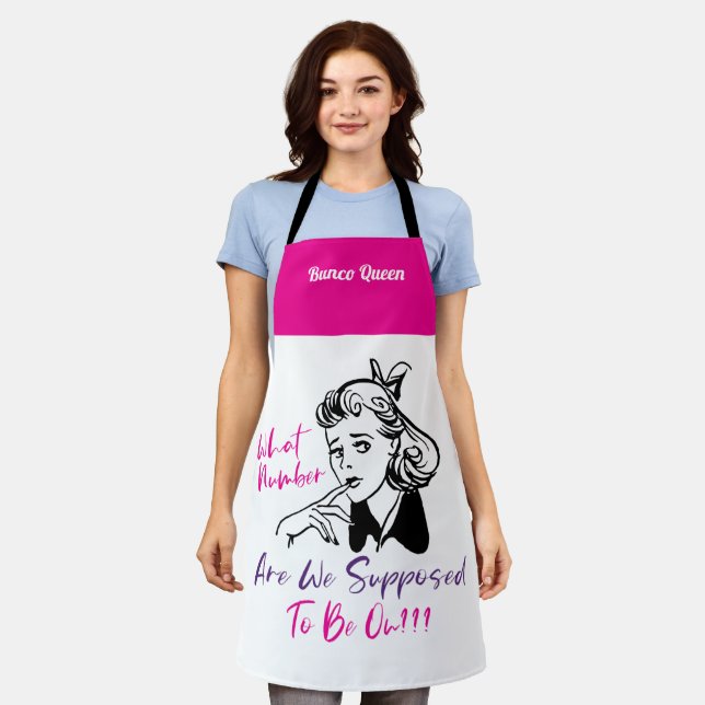 Funny Pink Retro Bunco Queen Monogram Apron (Worn)