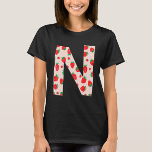 Funny Pink Strawberry Initial Monogram Letter N Gi T-Shirt