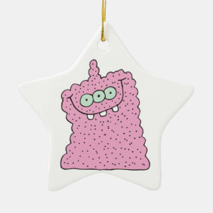 funny pink three-eyed monster ceramic ornament