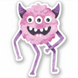 Funny Pink Three Eyed Monster with Horns