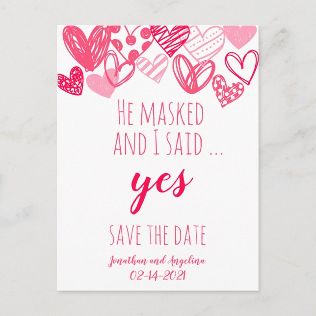 Funny Pink Valentine's Save the Date Announcement Postcard (Front)