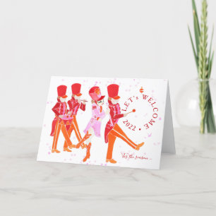 Funny Pink Watercolored Nutcracker Ballet  Holiday Card