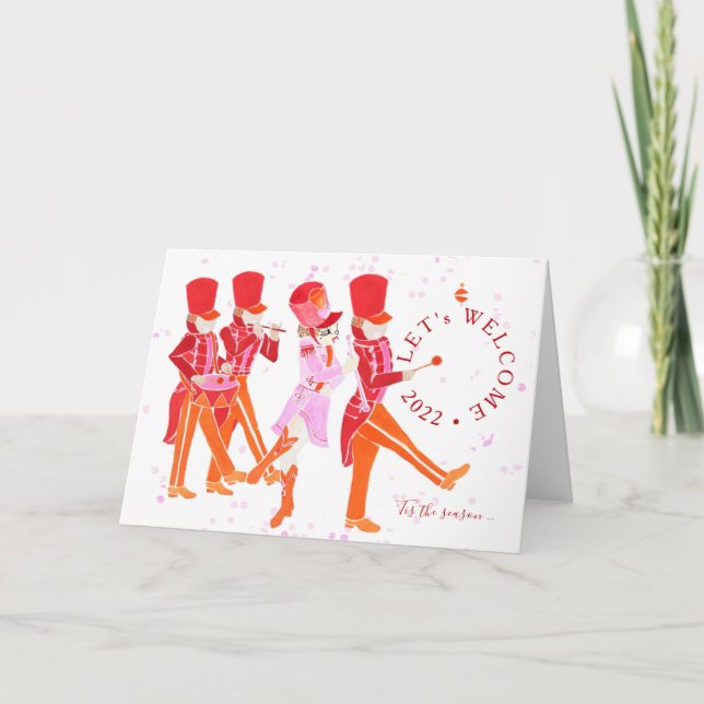 Funny Pink Watercolored Nutcracker Ballet  Holiday Card (Front)