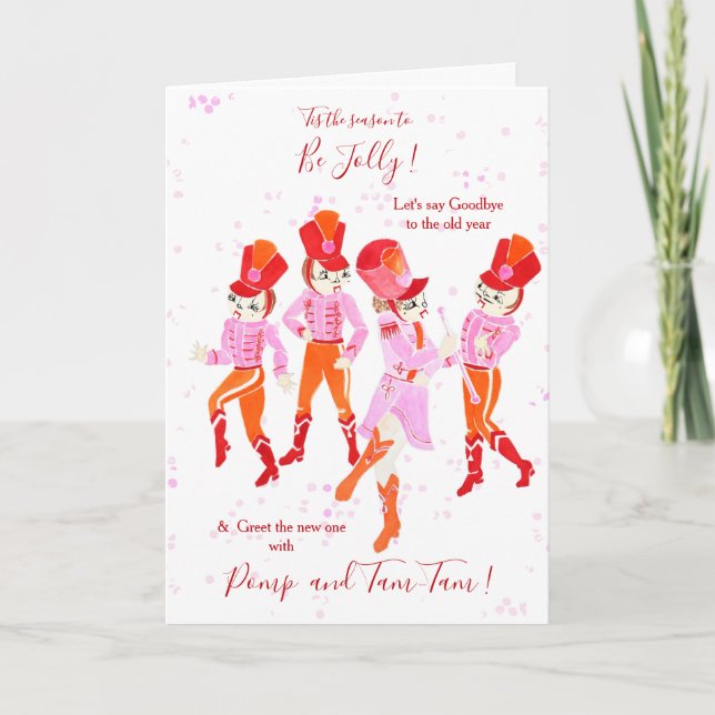 Funny Pink Watercolored Nutcracker Ballet Holiday Card (Front)